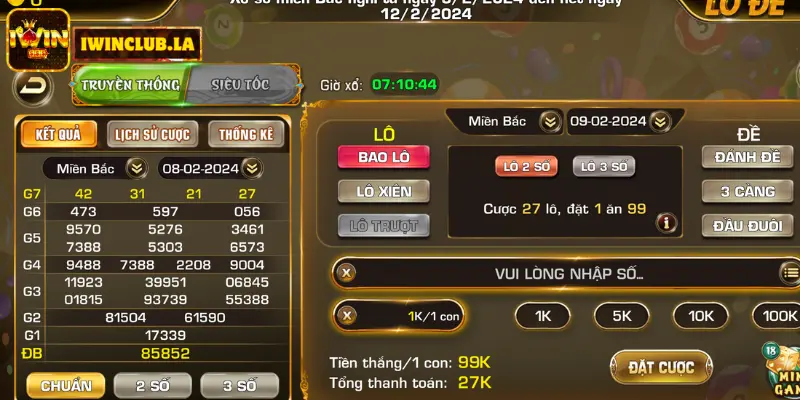 Lô đề online IWIN CLUB - Vốn Chơi 1 Ăn Tiền 99/999/9999  5 Lô Đề online IWIN CLUB